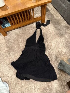 Free People Black Lace Halter Mini Dress